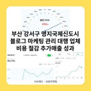 부산 강서구 명지국제신도시 블로그 마케팅 관리 대행 업체 비용 절감 추가매출 성과